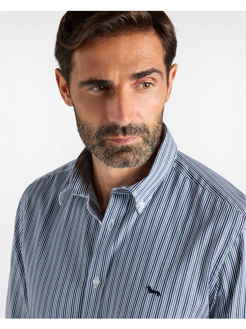 Camicia Uomo a righe in twill tinto filo Regular Fit verde/blu HARMONT & BLAINE | CRR011013952M//643