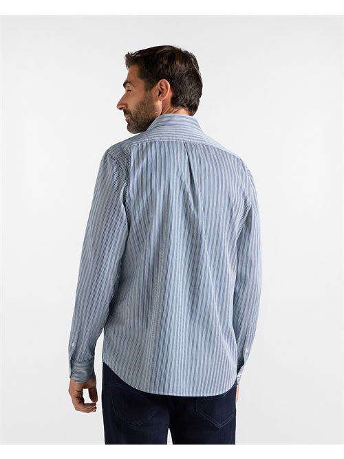 Camicia Uomo a righe in twill tinto filo Regular Fit verde/blu HARMONT & BLAINE | CRR011013952M//643