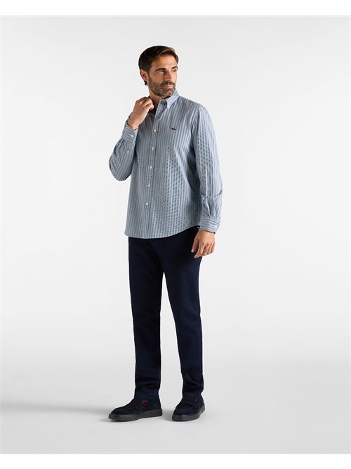Camicia Uomo a righe in twill tinto filo Regular Fit verde/blu HARMONT & BLAINE | CRR011013952M//643